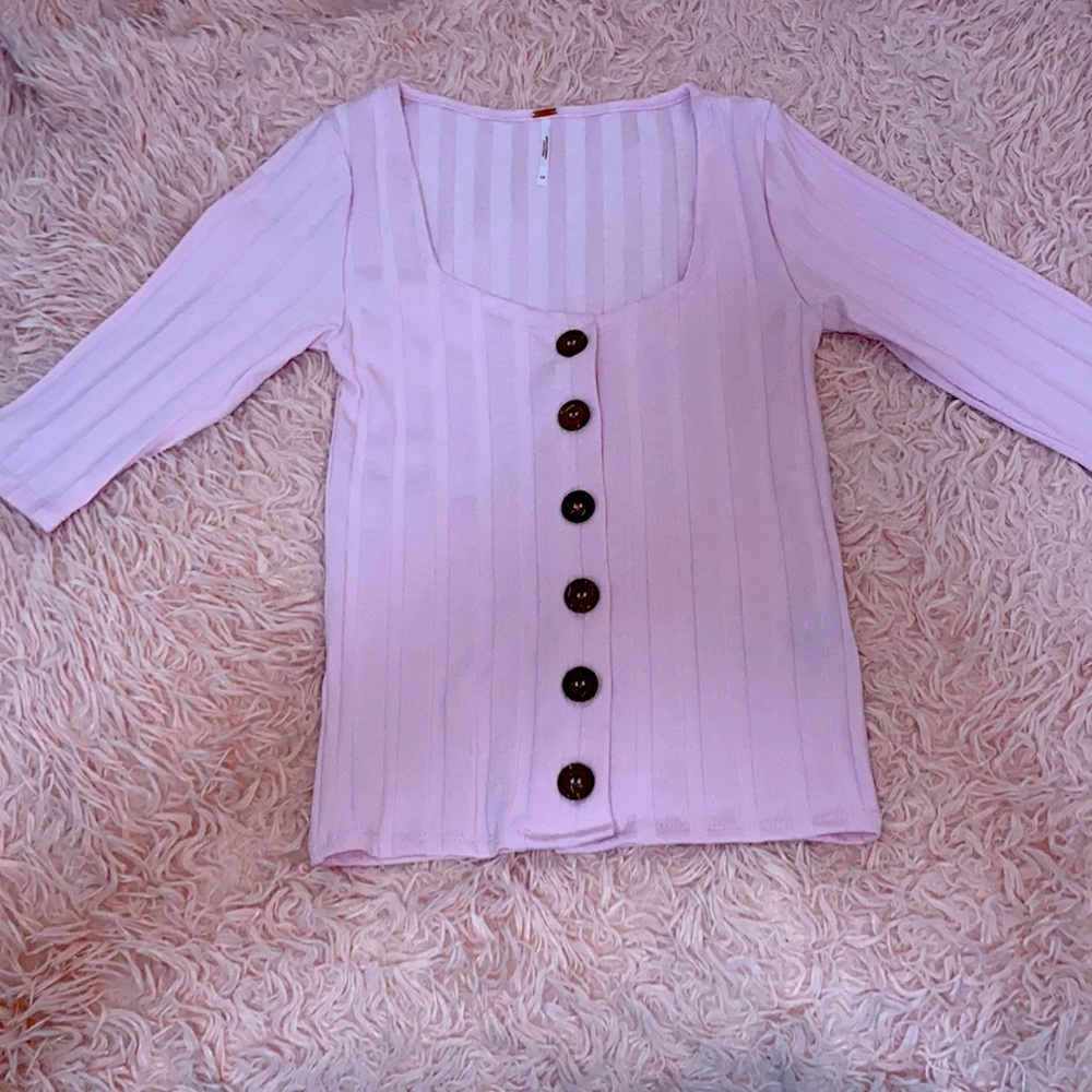 Free People Button Down Pink Scoop Neck Top Size XS